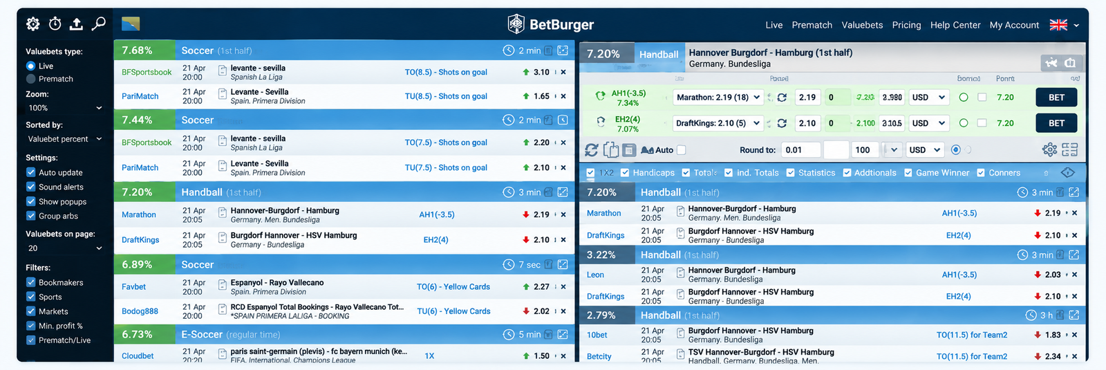 BetBurger arbitrage dashboard